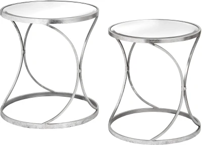 Silver Curved Design Set Of 2 Side Tables