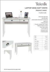 Teknik Laptop Desk Soft White Specification Sheet